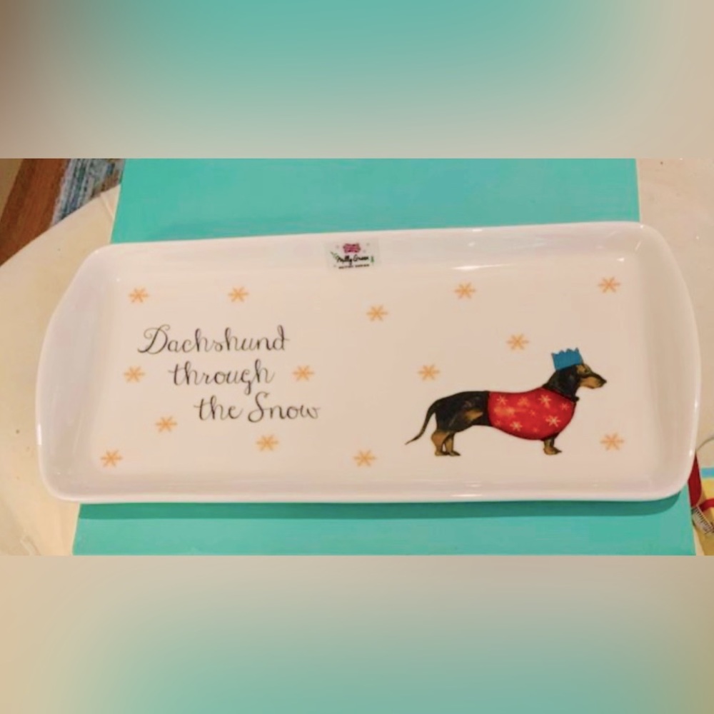 Dachshund platter tray plate  MILLY GREEN Use all winter NWT